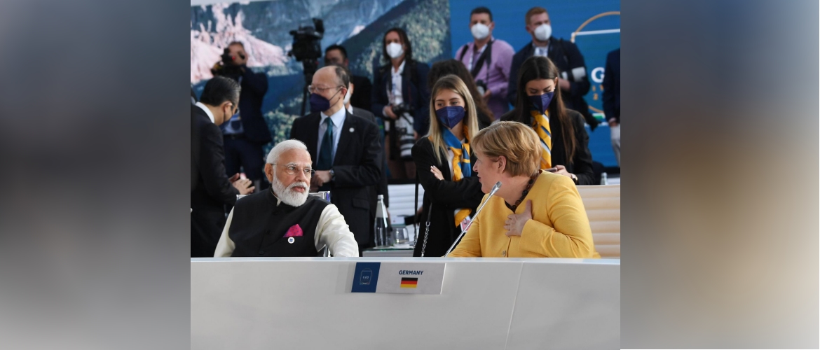  Prime Minister Narendra Modi with Former Chancellor Angela Merkel at the G20 Summit 2021 in Rome.
